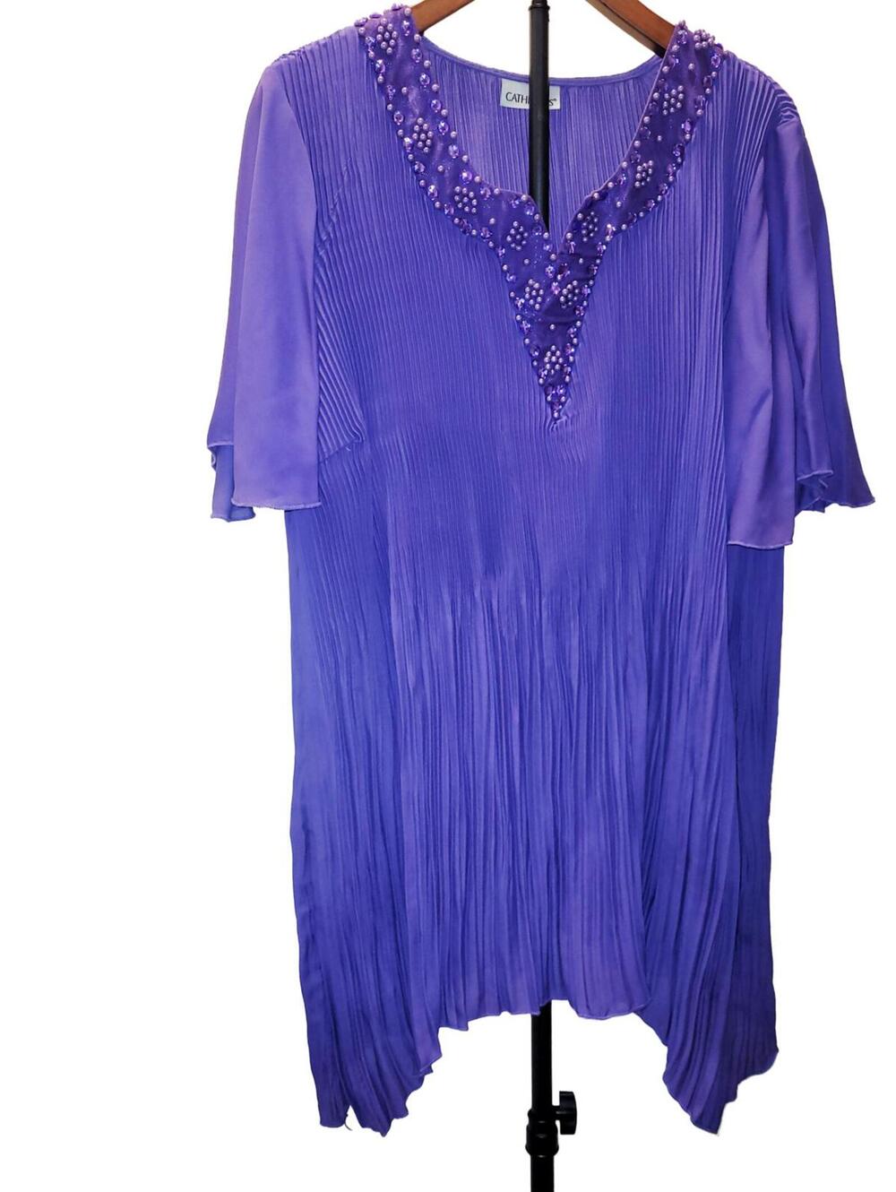 Purple Beaded Tunic Top Size 2X Short Butterfly Sleeves